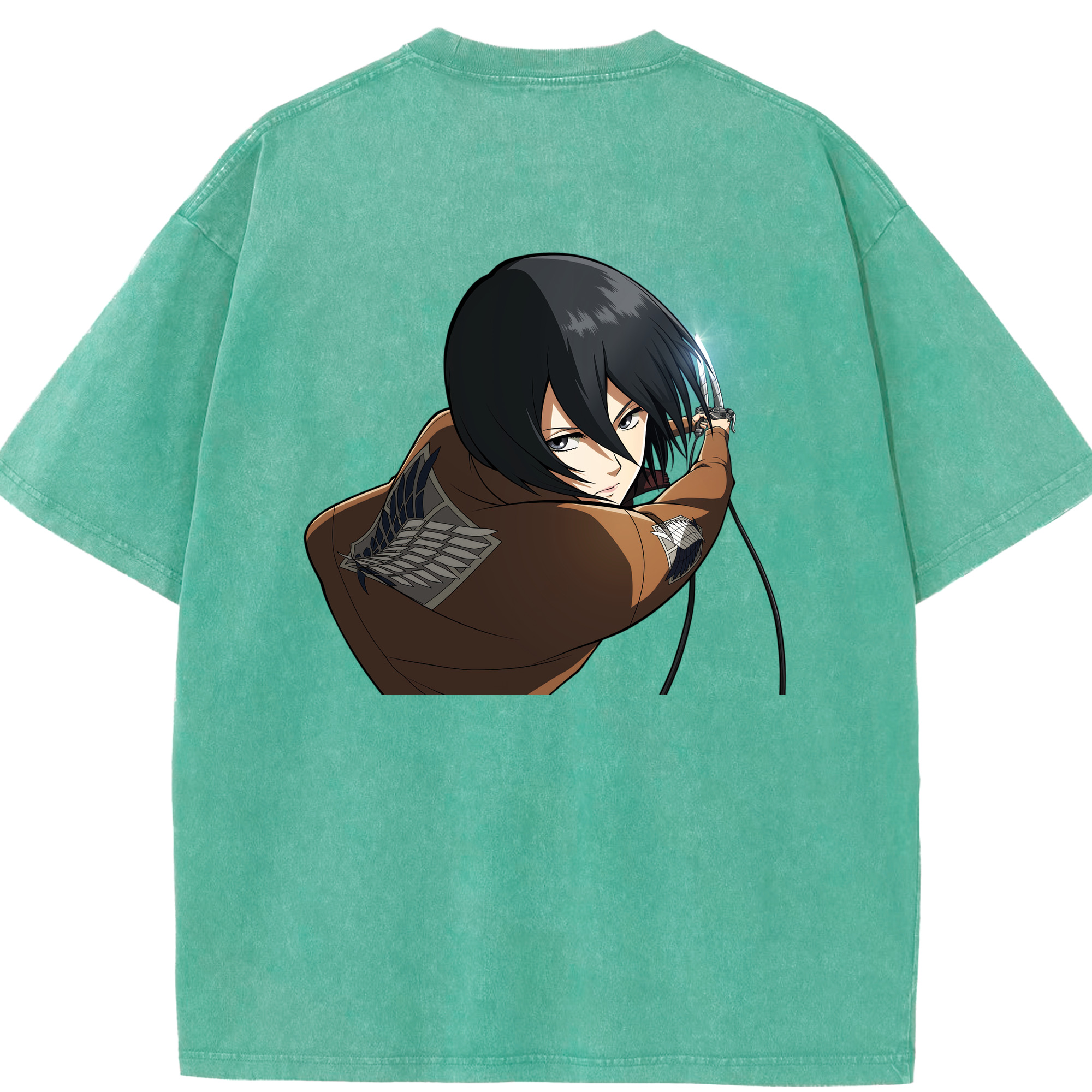 （画像用） 進撃の巨人 ミカサ·アッカーマン Attack on Titan Mikasa Ackerman 綿100% ヴィンテージ風 半袖Tシャツ（背面プリント）